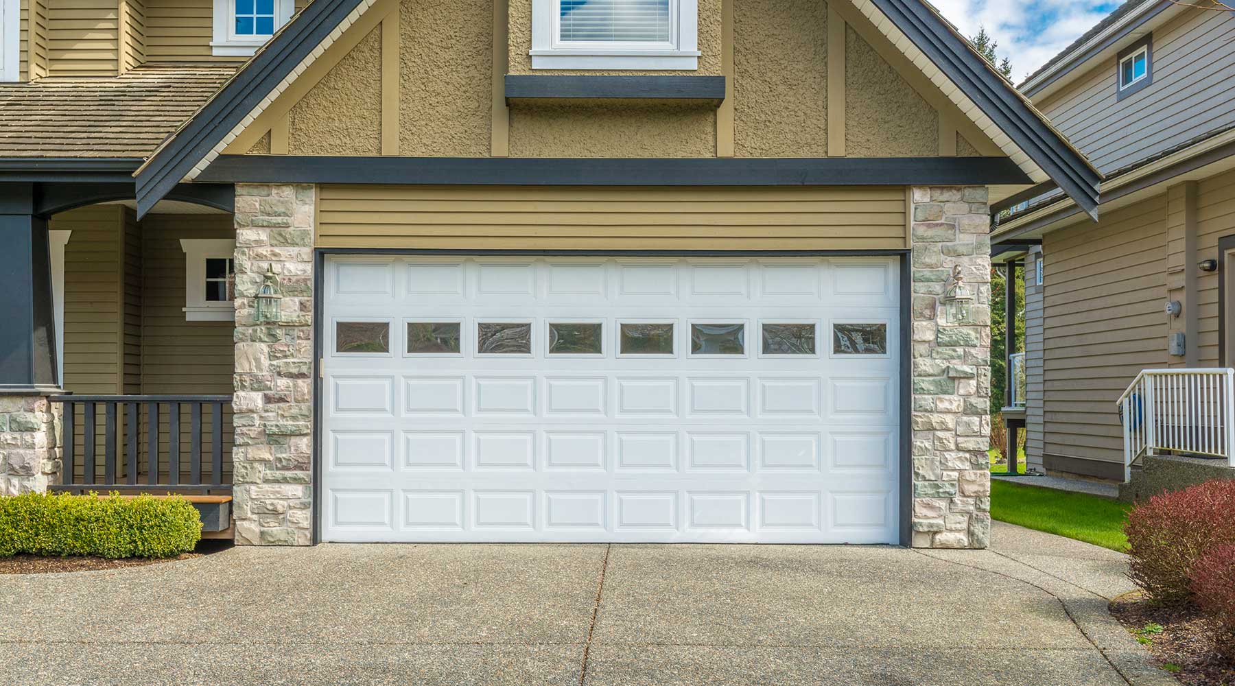 Closed white garage door