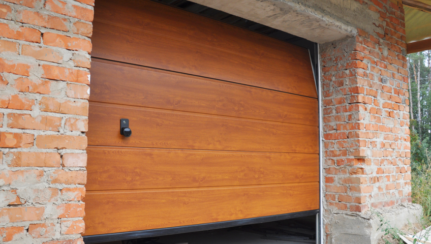 Wooden brown garage door