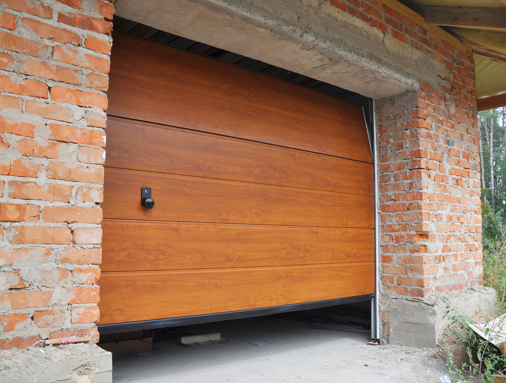 Wooden brown garage door 